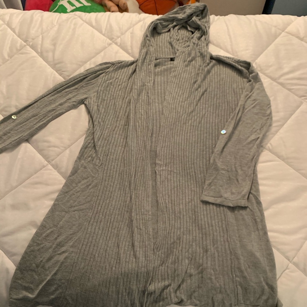 AVA long length hooded cardigan gray ribbed Size M